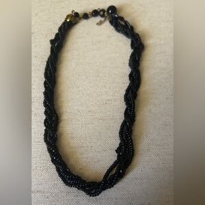 Vintage “Twister” Beaded Black Choker w Brass Accents Hook Closure